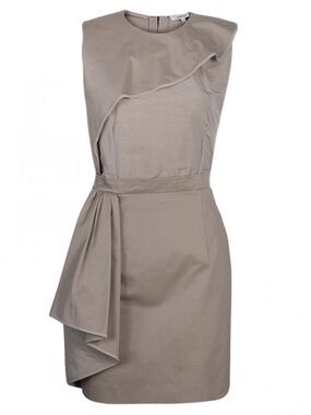 Carven Taupe Asymmetrical Ruffle Sheath Dress Luxury Neutral Lagenlook
